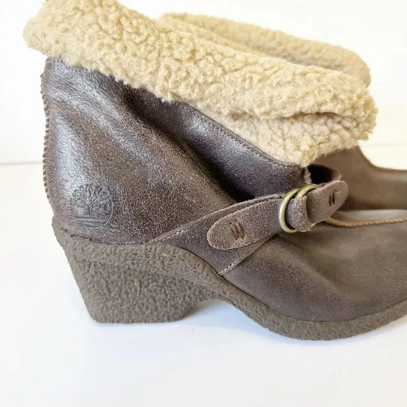 TIMBERLAND Earth Keepers Womens 7.5 Wedge Shearling Lined Brown Booties - Picture 6 of 7